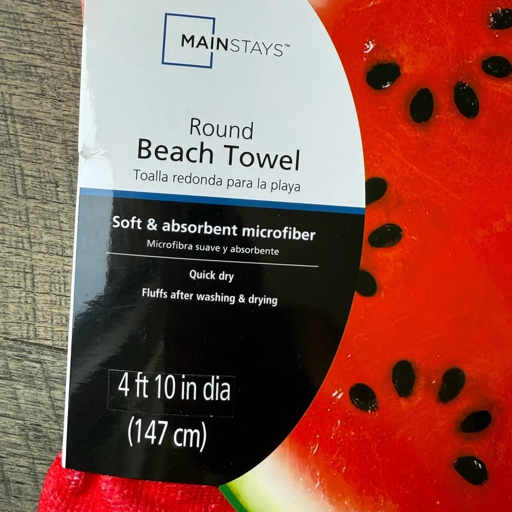 NWT Round Watermelon Beach Towel Microfiber Red Green 58” Diameter